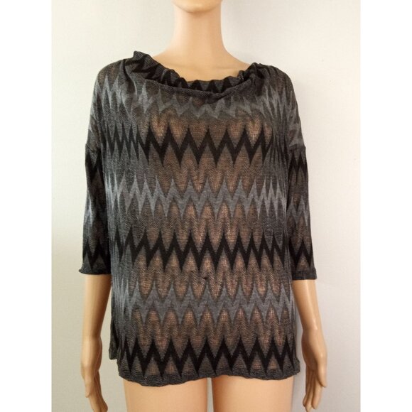 Dana Buchman Women's Black and Grey Chevron Sheer Blouse Size Small - Picture 1 of 6